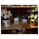 Lot of 4 Artificial Poinsettia Christmas Floral Arrangements Pots Basket