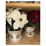 Lot of 4 Artificial Poinsettia Christmas Floral Arrangements Pots Basket