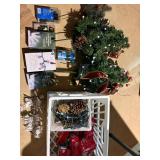Christmas Decor Lot w/ 2 Tabletop Trees & String Lights Mixed Brands
