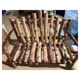 Rustic Birch Twig Bench w/ 3 Christmas Plush Reindeer Moose Bear Decor