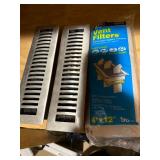 Metal Floor Vent Register Covers 4x12 Lot of 2 w/ Vent Filters Good