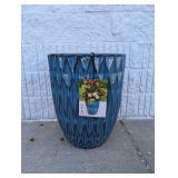 ROUND GLAZED CERAMIC PLANTER 16.5 INCH BLUE