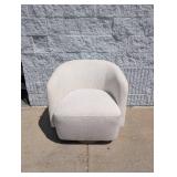 NEW HENREDON BOUCLE SWIVEL CHAIR WITH WOODEN PEDESTAL