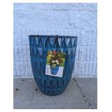 ROUND GLAZED CERAMIC PLANTER 16.5 INCH BLUE