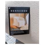 NEW HENREDON BOUCLE SWIVEL CHAIR WITH WOODEN PEDESTAL