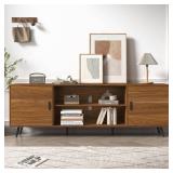 Espafurni - 80 - Inch Mid - Century Modern TV Stand for 75 - Inch TV - Wood Storage Console for Living & Bedroom - Walnut