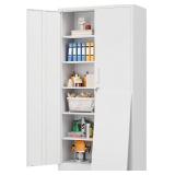 Wide & Deep Metal Storage Cabinet with 2 Doors and 5 Adjustable Shelves,White Locking Metal Cabinet,Large Garage Storage Cabinets,Lockable Tall Pantry Cabinets for Home,Office,Garage,Shop 72x36x18