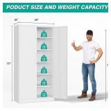 Wide & Deep Metal Storage Cabinet with 2 Doors and 5 Adjustable Shelves,White Locking Metal Cabinet,Large Garage Storage Cabinets,Lockable Tall Pantry Cabinets for Home,Office,Garage,Shop 72x36x18