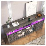 Espafurni - Farmhouse TV Stand for 80 inch TVs, Rustic Entertainment Center TV Cabinet Stands with Power Outlets and LED lights - Gray