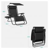 Best Choice Products 30” Wide Folding Zero Gravity Outdoor Recliner Patio Lounge Chair w/Adjustable Canopy Shade, Headrest, Side Accessory Tray - Black