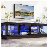 Hlivelood 71IN LED TV Stand for 85/80/75inch TV,High Glossy Modern Black TV Stands for Living Room,Gaming Entertainment Center with Storage Cabinet,RGB LED