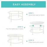 Best Choice Products 36in Modern Round Tempered Glass Accent Side Coffee Table for Living Room, Dining Room, Tea, Home Décor w/Metal Frame, Non-Marring Foot Caps White
