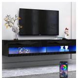 High Gloss 70in Floating TV Stand with LED Lights for 85 inch TV, Wall Mounted LED TV Stand