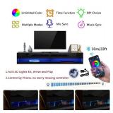 High Gloss 70in Floating TV Stand with LED Lights for 85 inch TV, Wall Mounted LED TV Stand