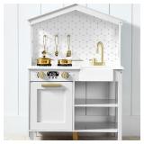 Best Choice Products Pretend Play Wooden Farmhouse Kitchen Set for Kids w/Toy Storage, Clicking Knobs, Windows, 5 Accessories Included - White