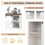 31.5” Buffet Storage Cabinet - Farmhouse Style, Sliding Barn Door, Adjustable Shelf - White & Brown