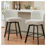 SAECKBERG 360°Swivel Counter Height Bar Stools with Back, 26 inch Solid Wood Legs, Bar Stool Modern Kitchen Island Chairs