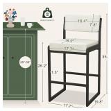 SAECKBERG Modern Counter Height Bar Stools, 26" Bar Height Chairs with Backs, Upholstered Counter Stools, Metal Barstools for Kitchen Island (Bright White- Faux Leather, 26" H - Set of 3)