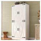 71" Tall Kitchen Pantry Storage Cabinet with Farmhouse Barn Doors and Storage Drawer, 4 Adjustable Shelves, Freestanding Cupboard for Dining Room, Living Room, Utility Room, White