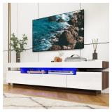 Large LED TV Stand for 70/75/85" TV, Living Room Entertainment Center w/RGB LED Lights & Storage Drawers Furniture, White Walnut High Gloss TV Cabinet Console Table-70.9"