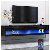 High Gloss 70in Floating TV Stand with LED Lights for 85 inch TV, Wall Mounted LED TV Stand