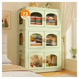 EnHomee Plastic Stackable Storage Bins with Wheels, 3 Packs, Green