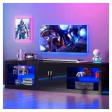 ChVans Large LED TV Stand for 75/85" TV with Power Outlets, Living Room Entertainment Center with Storage Drawers&Cabinets Furniture, Black High Gloss TV Cabinet Console Table-70.9"