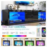 ChVans Large LED TV Stand for 75/85" TV with Power Outlets, Living Room Entertainment Center with Storage Drawers&Cabinets Furniture, Black High Gloss TV Cabinet Console Table-70.9"