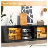 ChVans Large LED TV Stand for 75/85" TV with Power Outlets, Living Room Entertainment Center with Storage Drawers&Cabinets Furniture, Black High Gloss TV Cabinet Console Table-70.9"