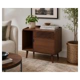 Cat Litter Box Enclosure Furniture, Mid Century Walnut Hidden Litter Cabinet with Scratch Pad, Flip-Down Opening Cat Kitty House & Washroom End Table for Living Room, Bedroom and Entryway