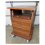 Medical Wooden Rolling Equipment Cart Cabinet w/3 Drawers + Pull Out Work Trays Smooth Casters Great For holding monitors, machines, cords & supplies