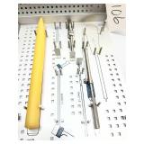 MSRP $5,000 RICHARDS AMBI ORTHOPEDIC SURGICAL INSTRUMENT TRAY, PLATE TAMPER, ADJUSTABLE ANGLE GUIDE, DRILL BITS & GUIDE PINS, INCOMPLETE SET, EXCELLENT CONDITION!