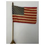 Vintage Miniature 50  Star Flag With Brass Stand 13"