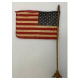 Vintage Miniature 50  Star Flag With Brass Stand 13"