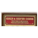 Framed Behind Glass 9" x 10 3/4" Gold And Silver Coins Pure Troy Ounce Conversion Table