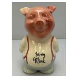 Vintage MCM Royal Copley Piggy Bank "For My Mink" Ceramic Figurine 4" x 5" x 7 3/4"