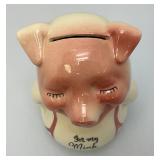 Vintage MCM Royal Copley Piggy Bank "For My Mink" Ceramic Figurine 4" x 5" x 7 3/4"