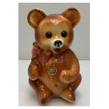 Vintage MCM Royal Copley 8" Tall Teddy Bear Bank With Foil Label