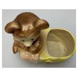 Vintage MCM Royal Copley Bear In Basket 4 1/2" X 8" X 8"