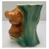 Vintage MCM Royal Copley Bear Sitting in Tree Stump Planter 3" x 5" x 5 1/2"