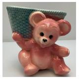 Vintage MCM Royal Copley Pink BearCarrying Basket Planter 6 1/4" Tall