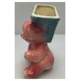 Vintage MCM Royal Copley Pink BearCarrying Basket Planter 6 1/4" Tall