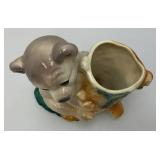Vintage MCM Royal Copley Bear Hugging Tree Stump Planter 4" x 8" x 8" With Foil label