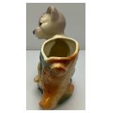 Vintage MCM Royal Copley Bear Hugging Tree Stump Planter 4" x 8" x 8" With Foil label
