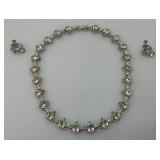 14.5" Vintage Sterling Marked Teardrop Rhinestone With Matching Earrings 42.94 Grams Overall