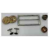 Misc. Vintage Jewelry Including Possible Sterling ? Buckle 14.31 Grams Overall , Locket (Missing A Few Stones) And More