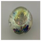 Signed MSH Ash Vines 87 Egg Shaped Hand Blown Art Glass Iridescent Paperweight 3 1/4"