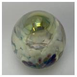 Signed MSH Ash Vines 87 Egg Shaped Hand Blown Art Glass Iridescent Paperweight 3 1/4"