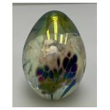 Signed MSH Ash Vines 87 Egg Shaped Hand Blown Art Glass Iridescent Paperweight 3 1/4"