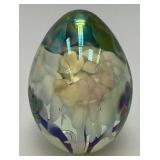 Signed MSH Ash Vines 87 Egg Shaped Hand Blown Art Glass Iridescent Paperweight 3 1/4"